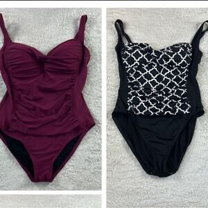 Lot 2 swimsuits one piece suits, Hilo burgundy and La Blanca in black/white , 10